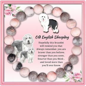 PARTNER Funny Old English Sheepdog Inspirational Birthday Gifts for Women Unique Old English Sheepdog Jewelry Lucky Natural Stone Beaded Bracelets for Women Girls with Meaningful Message Card for Old English Sheepdog Lovers