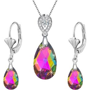 Women's Teardrop Crystal Jewelry Set Collection 20inch,Necklace Earrings Bridal Pear Shaped Jewelry Sets 14K Rhodium Tone Plated Crystals Birthstone Women Wife Girls Gift