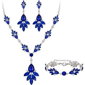 BriLove Wedding Bridal Jewelry Set Marquise Crystal Teardrop Necklace Earring Bracelet Set Gift for Women Brides