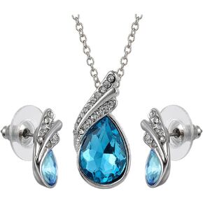 RIZILIA TEARDROP Jewelry Set Pendant with 17" Chain & Stud Earrings Pear Cut Austrian Crystal in White Gold Plated