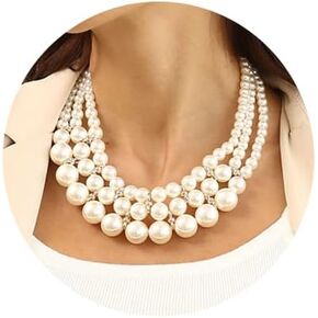 Multi-Strand Pearl Necklace Jewelry Set Bride Wedding Pearl Necklace Pearl Dangle Earrings Jewelry Set for Women and Girls