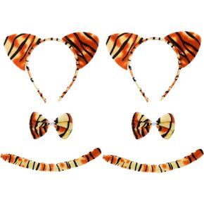 yeabwps 2 Set Tiger Costume Set Animal Ears Nose Tail and Bow Tie Animal Fancy Dress Costume Kit Accessories for Halloween Party Animal Costume