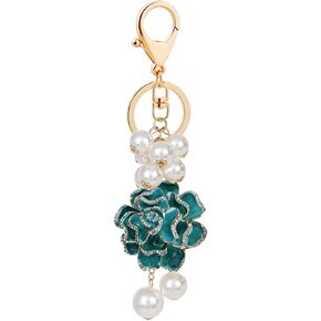 Flower Keychain Rhinestone Camellia Pearl Pendant Elegant Sparkling Flower Keychain Charm