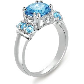 925 Sterling Silver Genuine Blue Topaz 2-1/3 Ct Round Statement Ring