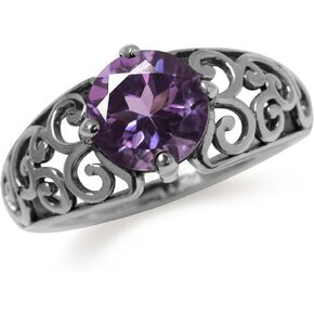Silvershake 8MM Natural Round Shape Gemstone 925 Sterling Silver Scroll/Filigree Swirl and Spiral Solitaire Ring Jewelry for Women
