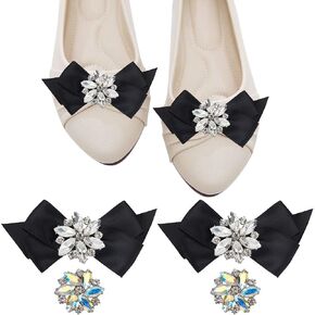 NBEADS 4 Pcs 2 Styles Black Bow Shoe Clip, Rhinestone Flower Shoe Clip Detachable Shoes Buckle Wedding Bridal Shoe Charm for Prom Party Shoe Decoration Buckle Accessories in Saudi Arabia