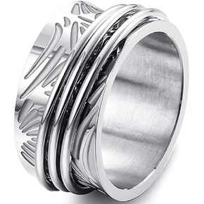 Jude Jewelers Stainless Steel Flower Pattern Wide Style Rotating Spinner Anxiety Pressure Rlief Band Ring