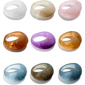 fxiqini 9 قطع خواتم الراتنج واسعة سميكة رقيقة قبة ملونة الاكريليك مكتنزة المفصل البنصر مجموعة الرجعية خمر y2k البلاستيك الشفاف تكويم الفرقة المشتركة خواتم مجوهرات للنساء in Kuwait