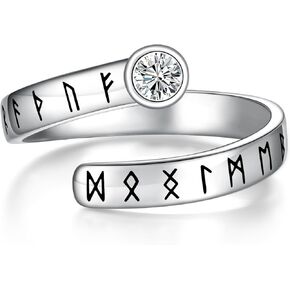 Viking Runes Ring for Women ：Sterling Silver Norse Symbols Band Rings with Cubic Zirconia Adjustable Thumb Jewelry Amulet Gifts for Teens