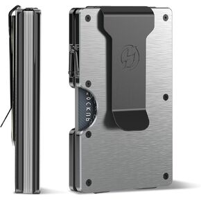 Hansuby Wallet for Men, Minimalist Metal Wallets with Money Clip Removable, Slim Aluminum Credit Card Holder, Front Pocket RFID Blocking Card Case, Mens Team Business Travel Gift, Brushed Silver