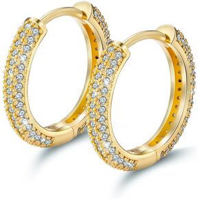Fully Iced Cz 14K Yellow Gold Plated 925 Sterling Silver Small Thin Fashion Huggie Hoop Earrings For Men And Women Hoop Earring Lightweight Hypoallergenic 11mm