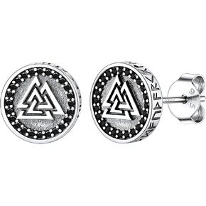 Silvora 925 Sterling Silver Zirconia Earrings Studs, Thors Hammer/Compass/Skull/Celtic Knot/Valkbut/Wolf Head Ear Studs Engraved with Rune Symbol Dainty Earrings for Men Women,Come with Box in Kuwait