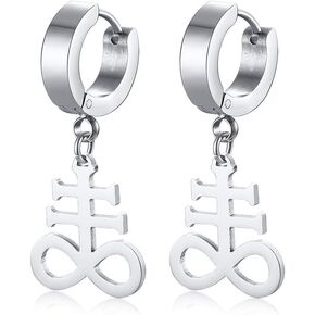 VNOX Satanic Jewerly 1-2 Pairs Church of Satan Seal of Lucifer Dangle Hinged Earrings for Men Women Teen