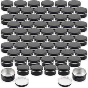 Foraineam 60 Pack 1 oz. Aluminum Round Lip Balm Tin Container Bottle with Screw Lid - Black Empty Tins for Salve, Powder, Spice, or Candies