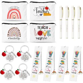 UAREHIBY 16 PCS Teacher Gifts in Bulk,Thank You Teacher Gifts With Makeup Bags,Teacher Appreciation Week Keychain,Bookmark Gifts for Teachers,Best Teacher Ever Pen Gifts,Christmas Gifts