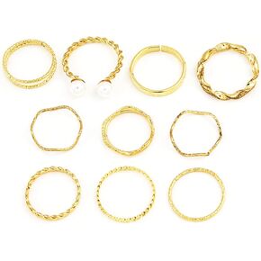 10 Pcs Gold Knuckle Stackable Rings Set for Women Midi Indie Rings Bohemian Gold Plated Comfort Fit Vintage Rings Set for Women Girl Teens Gift