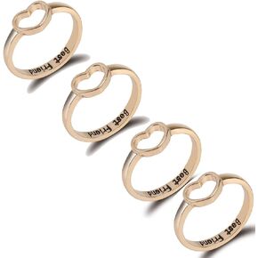 Love Heart Friendship Rings for 4 Geometric Heart Shaped Best Friend Initial Letter Rings for Women Men Girls Graduation Gift Jewelry