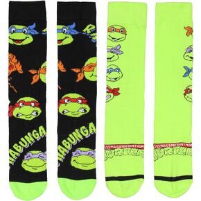 Bioworld Teenage Mutant Ninja Turtles Socks, TMNT Classic Cartoon Crew Socks For Men Women 2 Pair