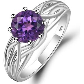S925 Sterling Silver Round Cut 7 MM Gemstone Ring Unique Statement Ring Crossing Freeform Promise Ring Abstract Ring for Women