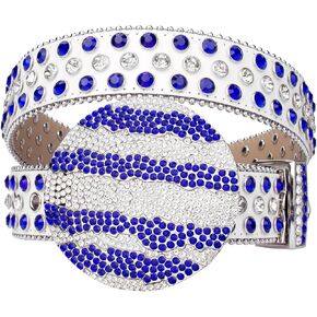 TINIDI Men Women Rhinestone Belt Western Bling Belt Studded Crystal Diamond Leather Belts With Jupiter Round Buckle