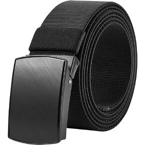 Bluecton Mens Belts Plus Size Stretchy Casual Business Web Belts Black No Holes Cut to Fit