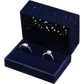 Hollow Velvet Ring Box Velvet Jewelry Box for Rings Couple Double Ring Bearer Box Engagement Gift (Beige)