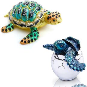 YU FENG 2PCS Bejeweled Enamel Sea Turtle Trinket Box