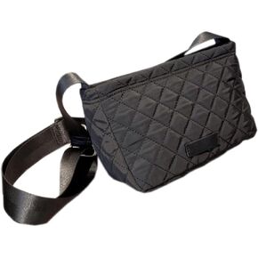 Quilted Crossbody Bag,Casual Diamond Checker Retro Fashion Wide Shoulder Strap Handbag,Lightweight Everyday Purse,Waterproof Nylon Travel Ladies Pocketbooks Noir
