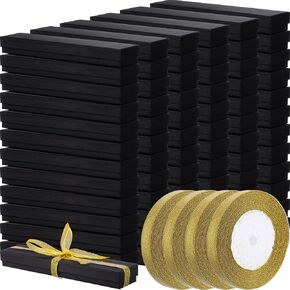 Equsion 72 Pcs Jewelry Necklace Gift Box Set Include Sponge Filled Black Jewelry Cardboard Boxes 8.66 x 1.77 Classic Black Boxes with 4 Rolls Gold Ribbon for Wedding Birthday Anniversary Ceremony in Kuwait