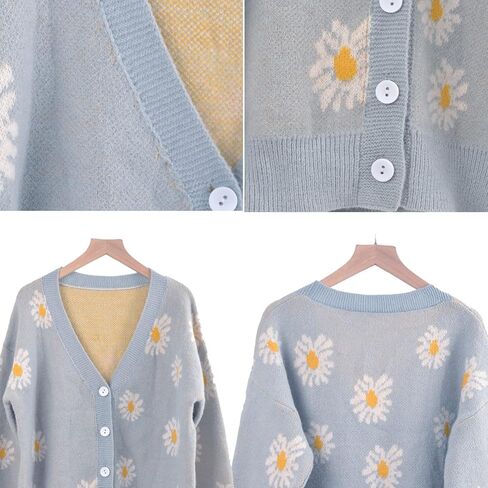 المرأة الأزهار طباعة كم طويل الخامس الرقبة البلوزات زر أسفل الأصفاد مضلع متماسكة اقتصاص سترة سترة in Kuwait