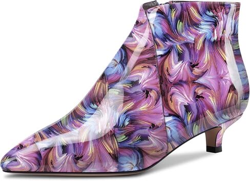 Aachcol Women Ankle Boots Short Bootie Pointed Toe Low Kitten Heel Patent Zipper Dress Shoes 1.5 Inch in Saudi Arabia