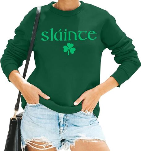 MOUSYA St Patricks Day Sweatshirt Women Slainte Shirts St Pattys Shirt Shamrock clover Printed Long Sleeve Tops in Saudi Arabia