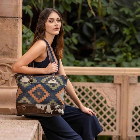 Myra Bag Go Trendy Tote Bag Upcycled Cotton & Leather S-2807 in Saudi Arabia