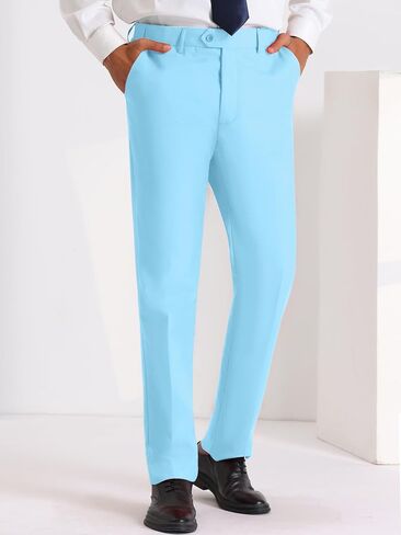 Lars Amadeus Solid Dress Pants for Men's Business Button Closure Flat Front Formal Trousers in Kuwait