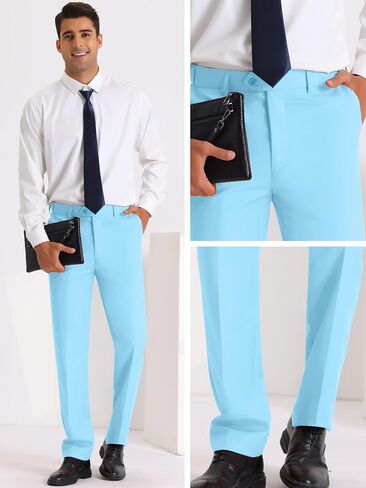 Lars Amadeus Solid Dress Pants for Men's Business Button Closure Flat Front Formal Trousers in Kuwait