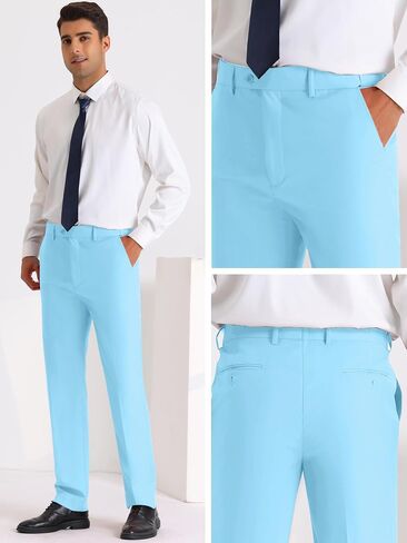 Lars Amadeus Solid Dress Pants for Men's Business Button Closure Flat Front Formal Trousers in Kuwait
