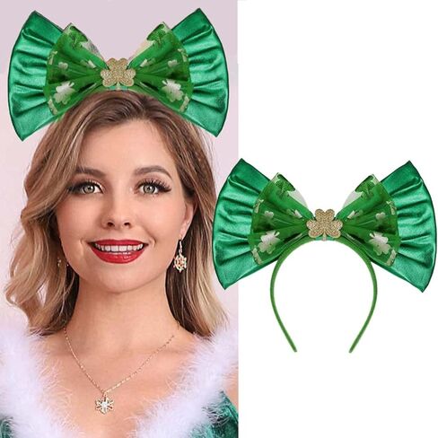 عيد القديس باتريك LED تضيء عقال الأخضر الترتر القوس أغطية الرأس البرسيم الشعر الأطواق شامروك شبكة إكسسوارات الشعر in Kuwait