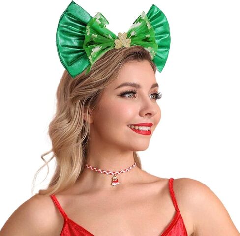 عيد القديس باتريك LED تضيء عقال الأخضر الترتر القوس أغطية الرأس البرسيم الشعر الأطواق شامروك شبكة إكسسوارات الشعر in Kuwait