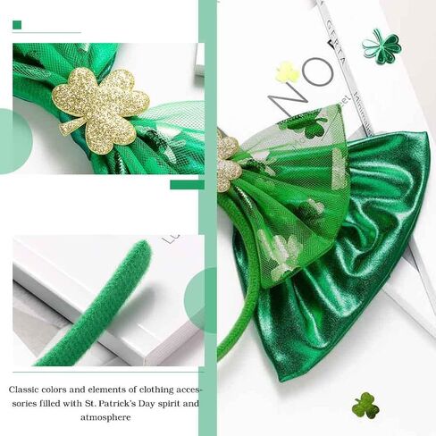 عيد القديس باتريك LED تضيء عقال الأخضر الترتر القوس أغطية الرأس البرسيم الشعر الأطواق شامروك شبكة إكسسوارات الشعر in Kuwait