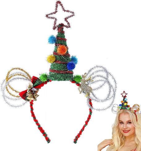 Coxiva تضيء عيد الميلاد عقال ستار الشعر الأطواق قرن الوعل هيرباند شجرة سانتا خوذة لعيد الميلاد عطلة تفضل الكبار الاطفال in Kuwait