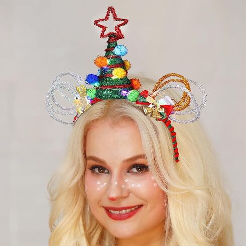 Coxiva تضيء عيد الميلاد عقال ستار الشعر الأطواق قرن الوعل هيرباند شجرة سانتا خوذة لعيد الميلاد عطلة تفضل الكبار الاطفال in Kuwait
