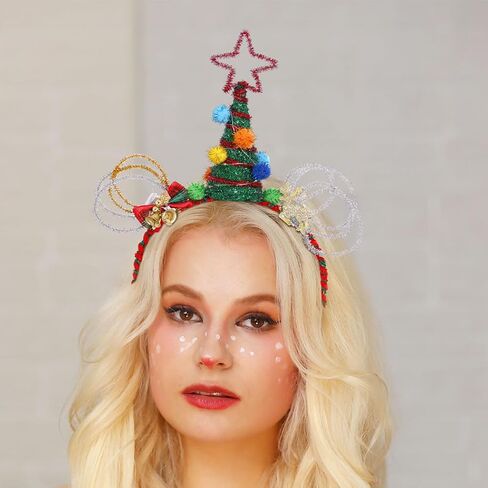 Coxiva تضيء عيد الميلاد عقال ستار الشعر الأطواق قرن الوعل هيرباند شجرة سانتا خوذة لعيد الميلاد عطلة تفضل الكبار الاطفال in Kuwait