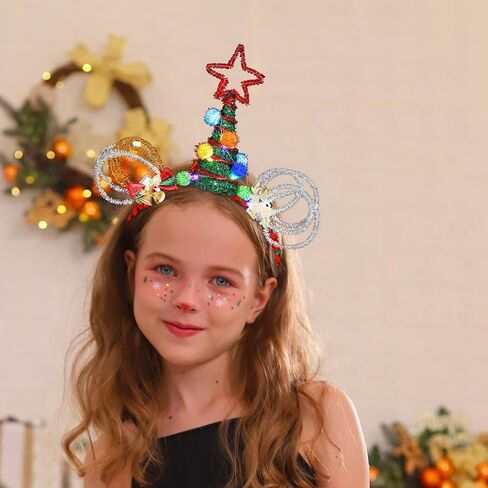 Coxiva تضيء عيد الميلاد عقال ستار الشعر الأطواق قرن الوعل هيرباند شجرة سانتا خوذة لعيد الميلاد عطلة تفضل الكبار الاطفال in Kuwait