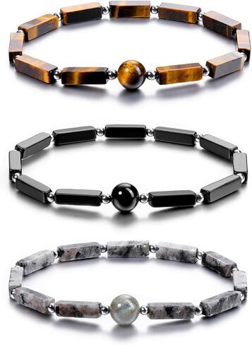 توب بلازا 3 قطع سوار من حجر الكريستال العلاجي من الأحجار الكريمة الطبيعية واليوجا والتأمل والقلق والخرز أساور قابلة للتمدد للرجال هدايا عيد الميلاد in Kuwait