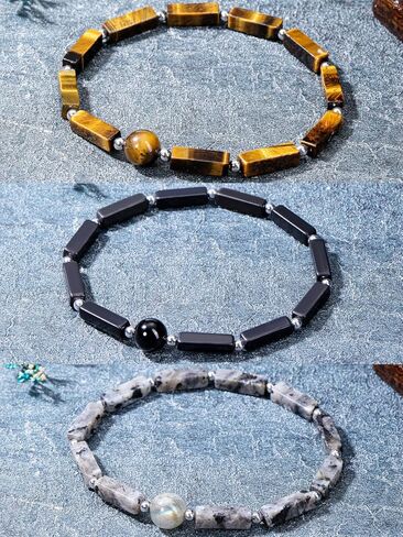 توب بلازا 3 قطع سوار من حجر الكريستال العلاجي من الأحجار الكريمة الطبيعية واليوجا والتأمل والقلق والخرز أساور قابلة للتمدد للرجال هدايا عيد الميلاد in Kuwait