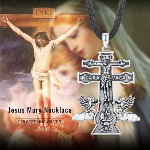 الصليب يسوع قلادة للرجال 925 فضة كارافاكا مزدوجة الصليب قلادة المسيحية تميمة مجوهرات الدينية هدايا للنساء in Kuwait
