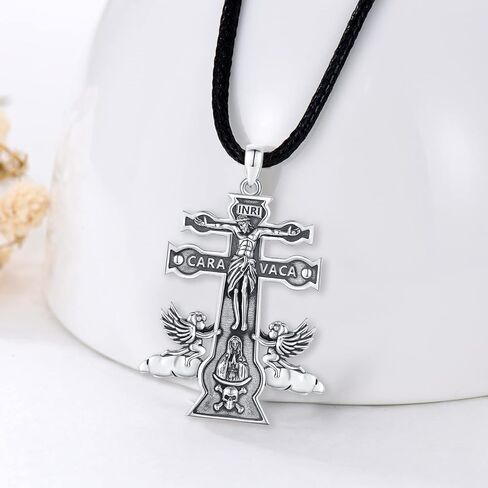 الصليب يسوع قلادة للرجال 925 فضة كارافاكا مزدوجة الصليب قلادة المسيحية تميمة مجوهرات الدينية هدايا للنساء in Kuwait
