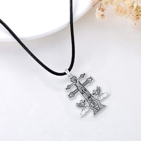 الصليب يسوع قلادة للرجال 925 فضة كارافاكا مزدوجة الصليب قلادة المسيحية تميمة مجوهرات الدينية هدايا للنساء in Kuwait