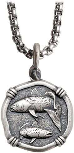 ميدالية من الفضة الاسترلينية بتصميم سمكة حمراء وسمك السلمون المرقط على سلسلة متينة من الستانلس ستيل مقاس 22 انش من جاي هارفي, ان ايه in Kuwait