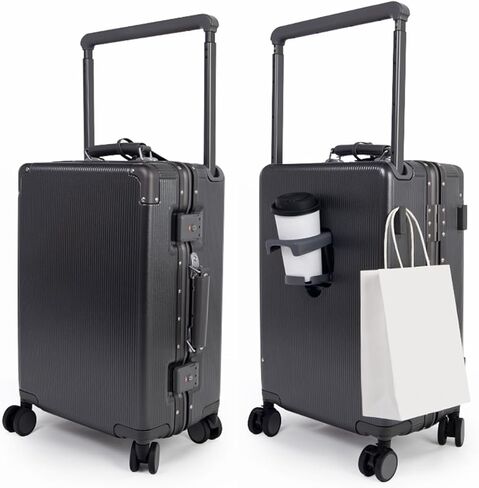 Hardside Carry On Luggage Aluminum 22 * 14 * 9 Airline Approved,Wide Handle Suitcase with TSA Lock and Cup Holder (Purple, Carry-On 20-Inch) in Saudi Arabia